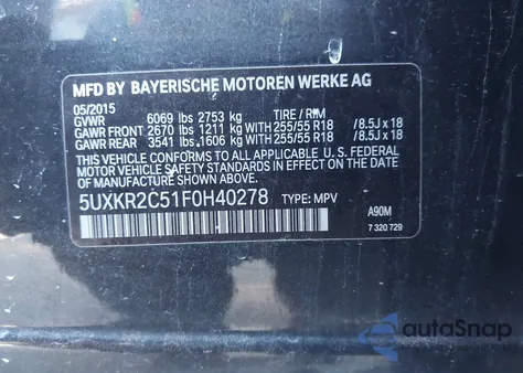 2015 BMW X5 Sdrive35I from USA, damaged, VIN 5UXKR2C51F0H40278